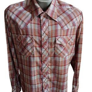 Vintage Western Shirt Plaid Kennington Mens Large Brown Indy Hippy 1980's